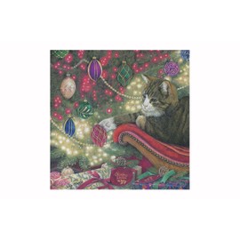 A Rare Breed Cat Christmas Card - 'Christmas Wishes' UK Made Xmas Scene with a Tabby Cat and Tree in a Homely Scene. Seasonal Greeting Cards Printed Inside. Recyclable.
