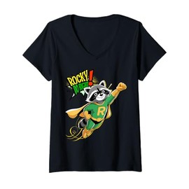 Womens 'Rocky Do-Right s Raccoon Superhero s Retro Comic Strip V-Neck T-Shirt
