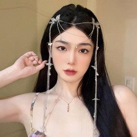 fdsmall Women's Headband Head Chain Water Drop Head Chain Headpiece Fairy Hair Ornaments Forehead Chain Crystal Headband Hair Clothing Long Tassel Headpiece Headpiece (03)