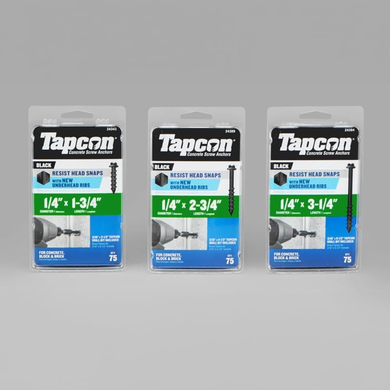 Tapcon 24389 1/4" X 2-3/4" HEX Head Black Screw Anchor