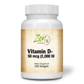 Zen Supplements - Vitamin D-3 2000 IU 250-Softgel - Supports Healthy Muscle Function, Bone Health & Immune Support