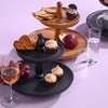 Folkulture Black Ribbed 12 Inch Round 2 Tiered Tray, Wooden
