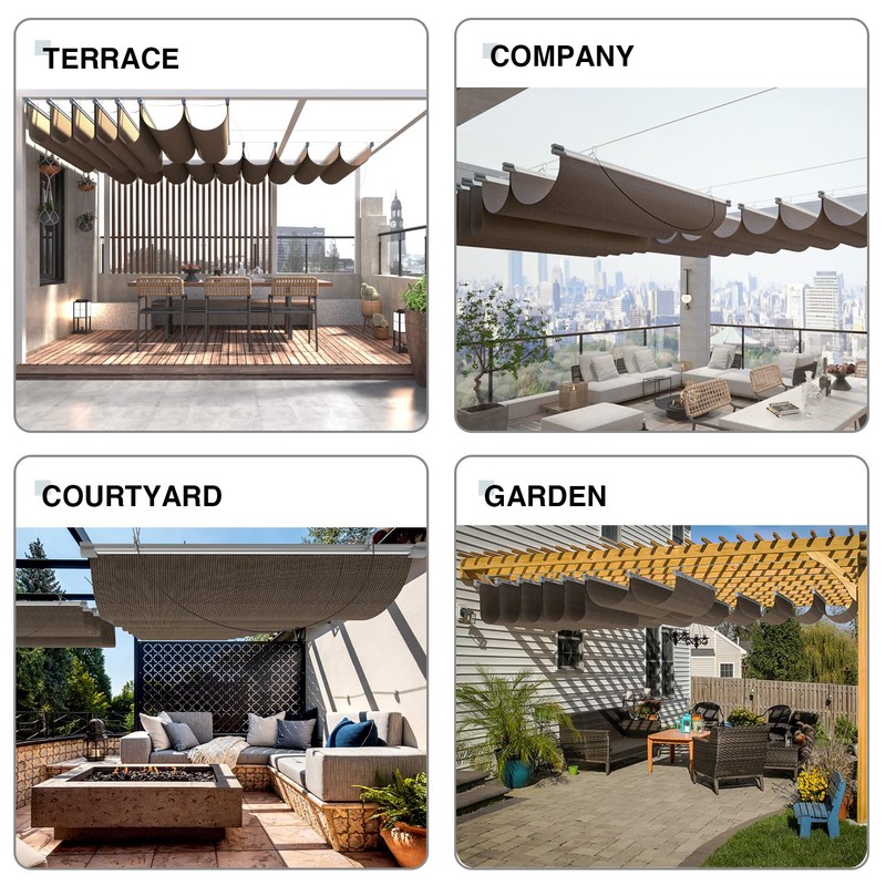 ECOOPTS 4'x16' Retractable Wave Sun Shade Canopy Pergola Cover Shade