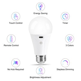 Powfloven E26 Rechargeable Light Bulbs with Remote and USB Charging, 1 Pack