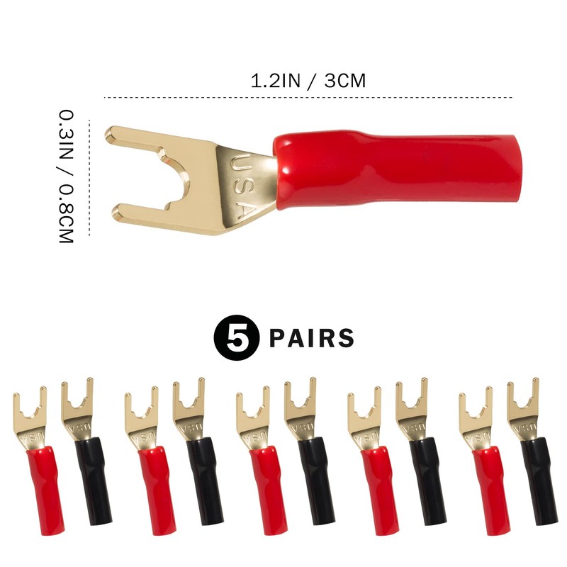Vouchmind 5 Pairs Copper Spade Crimp Terminals, 8 AWG Speaker