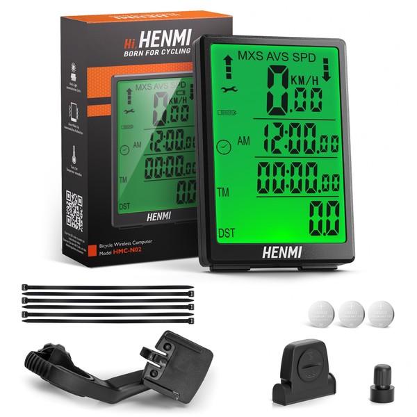 HENMI Wireless Bicycle Computer, 3.2 Inch Multifunction Bicycle Speedometer, Wireless