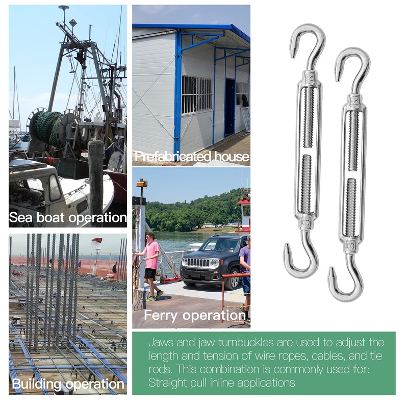 Jamiikury 3PCS M8 Hook & Hook Turnbuckle 304 Stainless Steel