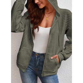 SHEWIN Womens Zip Up Hoodies Oversized Sweatshirt Fall Fashion Outfits 2025 Casual Jackets Waffle Hooded Sweatshirts with Pockets,US 12-14(L),Green