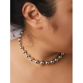 Hanary Sacina Aesthetic Emo Silver-tone Beaded Ball 45cm Chain Necklace, Gothic Punk Grunge Necklace, Christmas Jewelry Gift