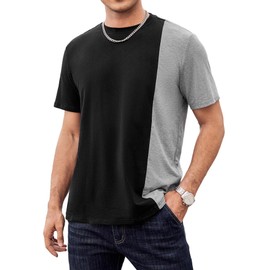 Hardaddy Men's Casual T-Shirts Crewneck Contrast Color Shirts Short Sleeve Color Block Tee Tops Gray XXL