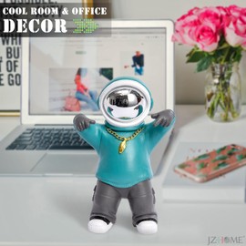 JZ·HOME 021-2 Decorative Astronaut,Cyan/Grey Hip Hop Spaceman Figurine Resin Statues Desktop Home Decor Tabletop Ornaments Gifts for Space Lovers