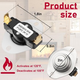 Thermal Switch for Fireplace Blower Fan - Wood Stove Fan - Snap Disc Thermal Fan Control - Thermostat Switch,Replacement Part for Wood Stove Thermostat (Activates at 120°F, Deactivates at 105°F)