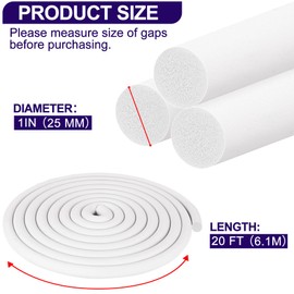 ToLanbbt Backer Rod EPDM Rubber 1" Diameter x 20' Length Caulk Saver Door Window Weather Stripping Seal for Concrete Filling Joints and Gaps (White)