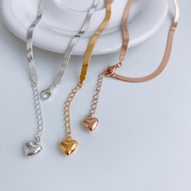 Silver 925 3mm snake rope snake silver anklet mini me heart plump gold（Yellow Gold） / 실버925 3mm 뱀줄 스네이크 은 발찌 미니미 하트통통 골드（Yellow Gold）