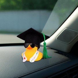 GAOLAOSY Graduation Duck Car Dashboard Ornament, Mini Duck with Sunglasses, Sash, Graduation Hat, Funny Graduations Party Decoration Present, Car Interior Decoration Accessories (Green/Sunglass)
