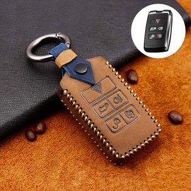 ontto Cowhide Car Key Case Cover for Range Rover Velar Evoque Land Rover Discovery 5 Sport Jaguar E-Pace 2018 2019 Key Case Key Cover Key Protection Case Remote Control Brown