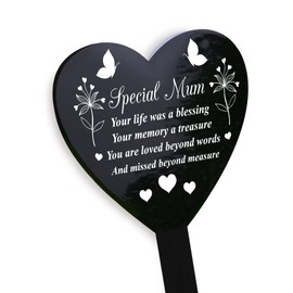 RED OCEAN Graveside Remembrance Plaque For Mum - Grave Marker Memorial Gifts for Grave - Memorial Remembrance Tribute Plaques For Mum - Black Acrylic Heart Grave Marker