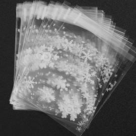 100pc Christmas Cellophane Bags - Small Cellophane Bags Self Seal 10x10cm Christmas Sweet Bags - Snowflake Cellophane Bags as Reindeer Food Bags - Clear Cellophane Bags Christmas Reindeer Dust Bags