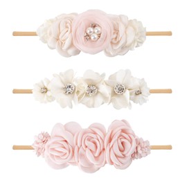 BFNAAgirl Baby Girl Floral Headband Nylon Flower Crown Elastic Hairband 3pcs Hair Accessories Gift for Girls (33#)