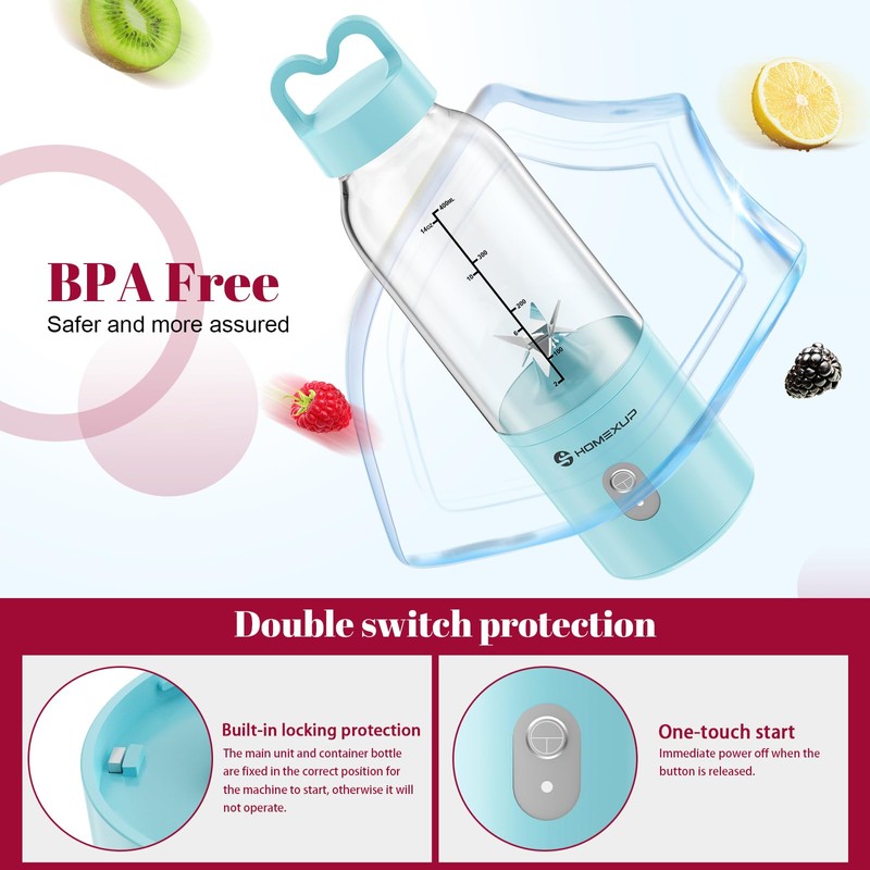 Portable Personal Blender 17 OZ/500 ML Juicer, 175W Personal Size