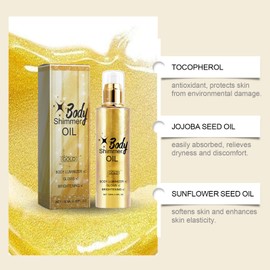 Body Shimmer Oil Face Brightener Glow Luminiser 100 ml Body Makeup Shine Oils Shimmering Body Glitter Oil Waterproof Durable Moisturising Liquid Body Luminiser (Gold)