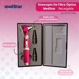 MEDSTAR | Otoscopio de Fibra Óptica Honsun Iluminación LED, Diagnóstico de Oído, Uso Médico y Clínico, Portátil (MAGENTA)