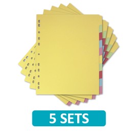 Elba A4+ (Extra Wide), 10 Part Card File Dividers, Assorted, 5 Packs of 10