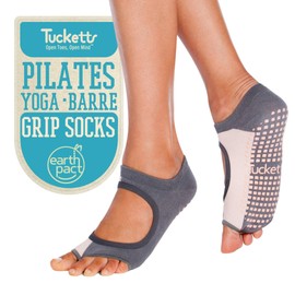 Tucketts Allegro Toeless Yoga Socks with Grips for Women, Toeless Socks For Women, S/M - 1 Pair Vertical Grey-Blush