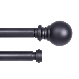 Kenney KN85058 Wakefield Ball End Standard Decorative Window Double Curtain Rod, 66-120" Adjustable Length, Black Finish, 5/8" Diameter Steel Tube