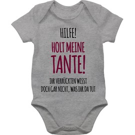 Shirtracer - Baby Bodysuit Boy Girl - Sayings - Hilfe Holt Meine Tante, 1 grey mottled