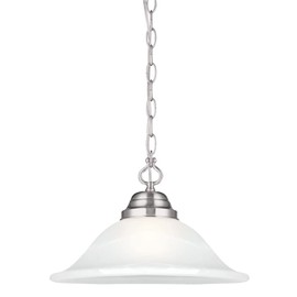 Millbridge 1-Light Pendant Light, Satin Nickel Finish, Alabaster Glass Shade, Dimmable, Hardwired or Plug-in, for Kitchen, Dining Room, Entryway – Design House, 517565