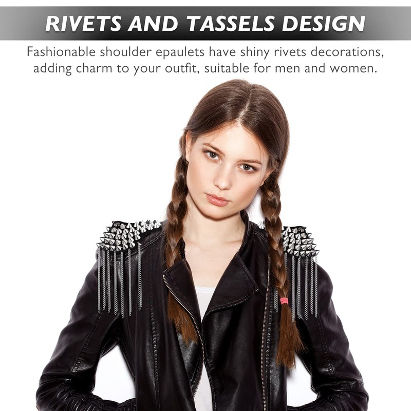 BESTOYARD Fringe Shoulder Pieces Rivet Tassel Chain Epaulet Shoulder Boards