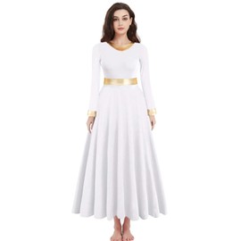 ORIDOOR Women's Praise Dance Dress - Modern Worship Gown - Long Sleeve - White Medium