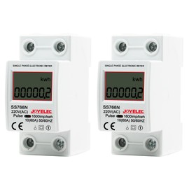 JOYELEC Pack of 2 LCD Digital 220 V Electricity Meter, DIN Rail KWh Counter 10 (60) A, 1-Phase AC Meter, 2-Pin 2P DIN Rail Electricity Meter, Displays Only KWh, No Backlight