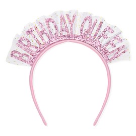 Semato Birthday Queen Headband with Veil Pink Birthday Queen Crown Birthday Girl Headband Happy Birthday Headband Tiara Birthday Headband for Women