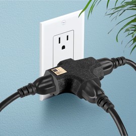 3 Outlet Wall Adapter T-Shaped, UL Listed 3 Prong Grounded Plug Extender,125V 1875W - Heavy Duty Multi Outlet Wall Plug,Power Outlet Splitter - 3 Pack(Black)