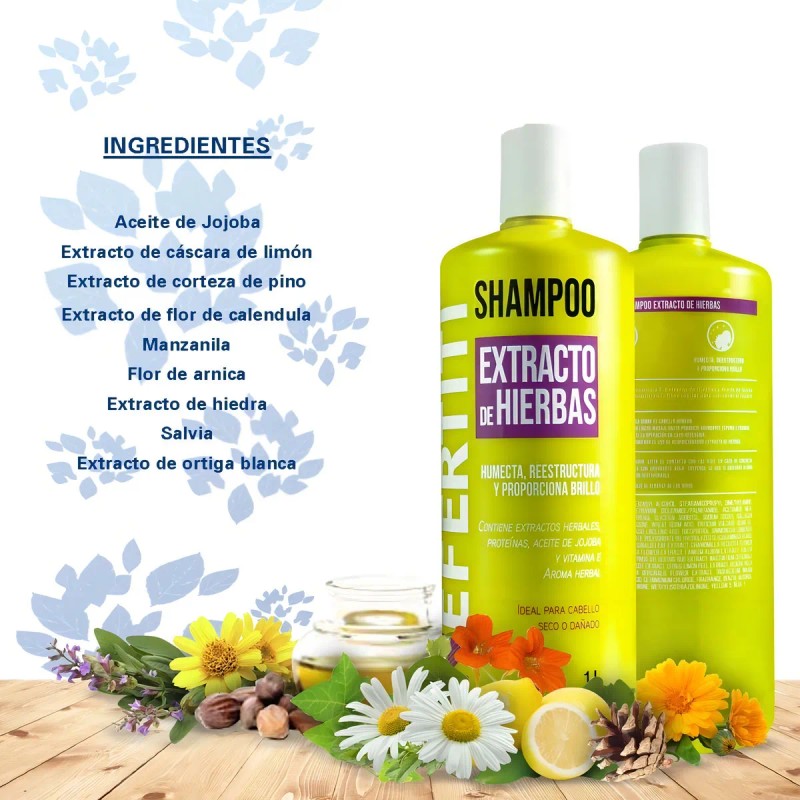 Shampoo Hierbas Reparador Para Cabello Dañado Nefertiti 1lt