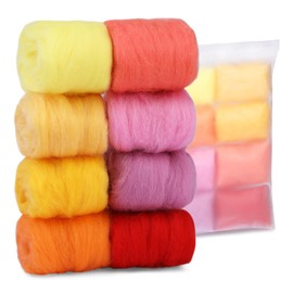 80g Needle Felting Wool, 8 Colors Wool Roving Yarn, Hand Spinning Nature Wool Roving Wool Yarn for DIY Craft Materials and Felting Wool Craftsmen, 10g/Color (Summer)