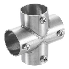 sourcing map 1Pcs 4-Way Cross Pipe Fitting Connector, Fit 1 Inch(25mm) OD Pipe Stainless Steel Structural Pipe Connector Chain Link Fence Clamp