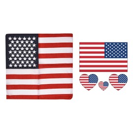 SLAXJNE 1 Bandana, 1 Tattoo Sticker, American Flag Headband, American Flag Bandana, Star Headband, Denim Scarf, Novelty Bandana, multicoloured