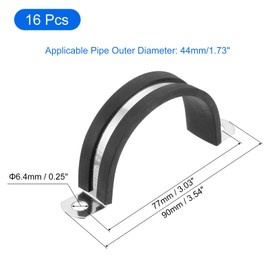 uxcell 16Pcs 44mm/1.73Inch Cable Clamps, 304 Stainless Steel Rubber Cushioned U-Tube Strap Clamp Metal Tube Holder for Pipe, Wiring Fixing
