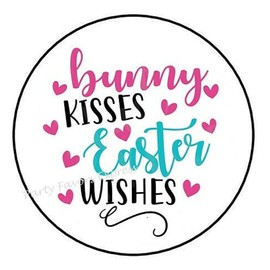 1.5" Inch Bunny Kisses Easter Wishes Stickers - Easter Stickers - Easter Bunny Stickers Envelope Seals Labels - D #AA61RK (90 Pcs)