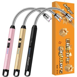 Aniyar 3 Pack Electric Candle Lighter with 360° Flexible Neck & LED Power Display, Rechargeable USB Arc Long Lighters for Candle Camping BBQ, Birthday Gifts for Mom Women Men Wife Sister