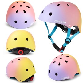 CELOID Kids Bike Helmet,Toddler Skateboard Helmets for Ages 5-6-8 Years Boys Girls,Adjustable Multi-Sport Bicycle Skateboarding Roller Skating Scooter Balance Bike Helmet,Pink Violet