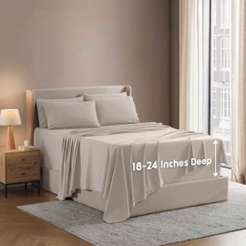 Nestl Extra Deep Cal King Sheet Set - 6 Piece Breathable & Cooling Sheets - Hotel Luxury Bedding Set w/18-24 Inch Extra Deep Pockets - Easy Fit - Super Soft, Wrinkle Free & Comfy - Linen