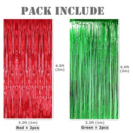 Mienocol 4 Packs Christmas Tinsel Foil Fringe Curtains 3.2ft x 6.5ft Red Green Fringe Curtains Streamers Backdrop for Christmas Party Photo Backdrops Props Christmas Theme Decorations