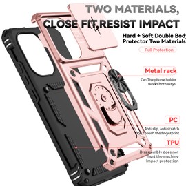 TUNKARMOR Funda para Redmi Note 14 4G (No aplicable a 5G) Case - Incluye 2 películas Protectoras templadas con Ventana Deslizante de protección de la cámara y Soporte para el teléfono - Rosa