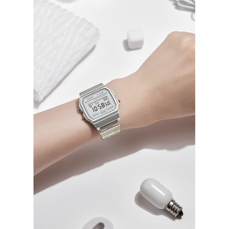 Casio Collection Pop Digital Series Wristwatch, clear white, Modern
