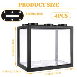 QTLCOHD 4Pcs Small Betta Fish Tank, 0.6 Gallon Mini Fish Tank Aquarium Tank Kit, Stackable Beta Fish Tank, Black Fish Bowl for Turtle Reptile Shrimp Crab Insects Decoration