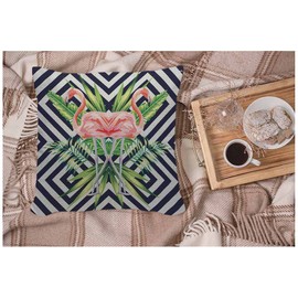 WONDERTIFY Flamingo Cushion Cover Beautiful Bird Tropical Banana Leaves Decorative Throw Pillow Covers For Couch, Bed Sofa Pillows Case Pink Black White 45X45 Cm